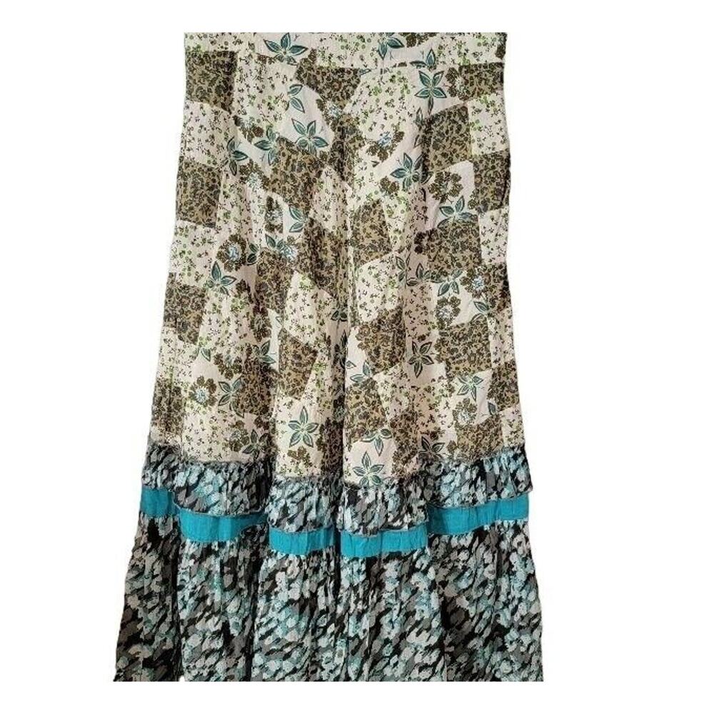 NWT Anthropologie Maxi Skirt XL Boho Raga Floral Turquoise Brown - Picture 5 of 13